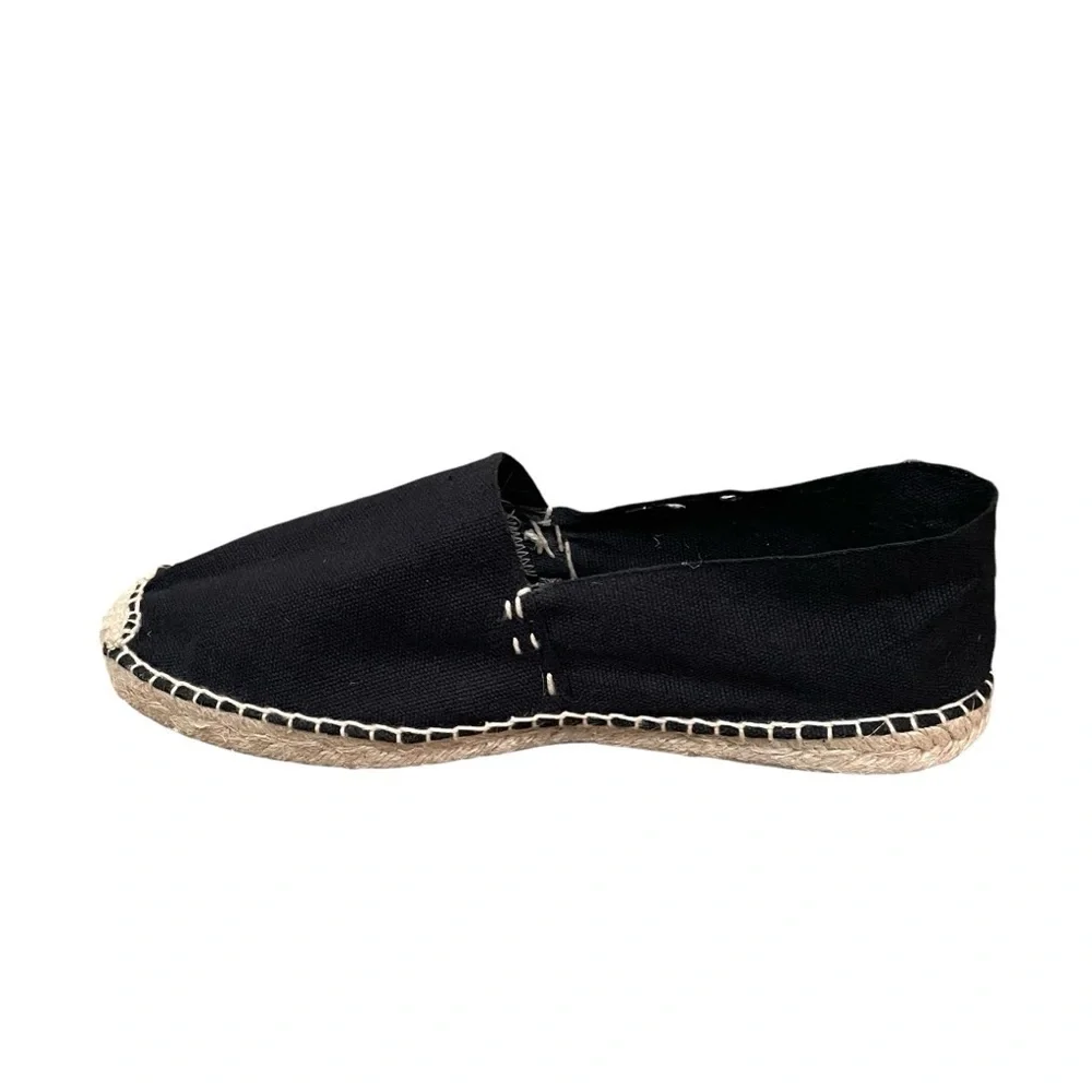 TONI PONS Black Canvas Flat Slip-On Espadrilles Sandals Shoes Black Tan 41